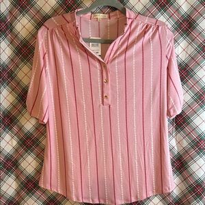 Elegant Pink And Red Heart Striped Blouse